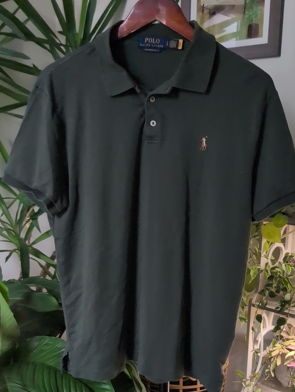 Polo by Ralph Lauren Men’s Slim Fit Olive Green Polo with Color Embroidery